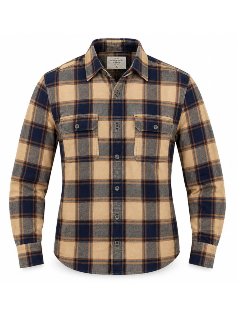 Denim & Flower Ricky Singh Mens M Plaid Flannel Shirt Button Up Blue/Tan